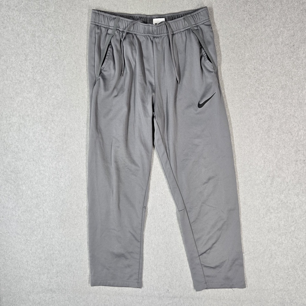 Nike Men Activewear Pants L Gray Joggers Epic Knit Fleece Dri-Fit Logo Swoosh